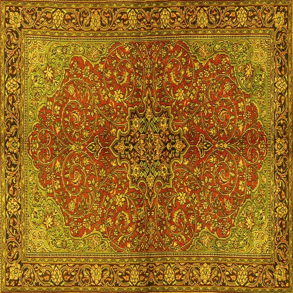 Ahgly Company Machine Washable Indoor Square Persian Yellow Traditional Area Rugs, 8' Square
