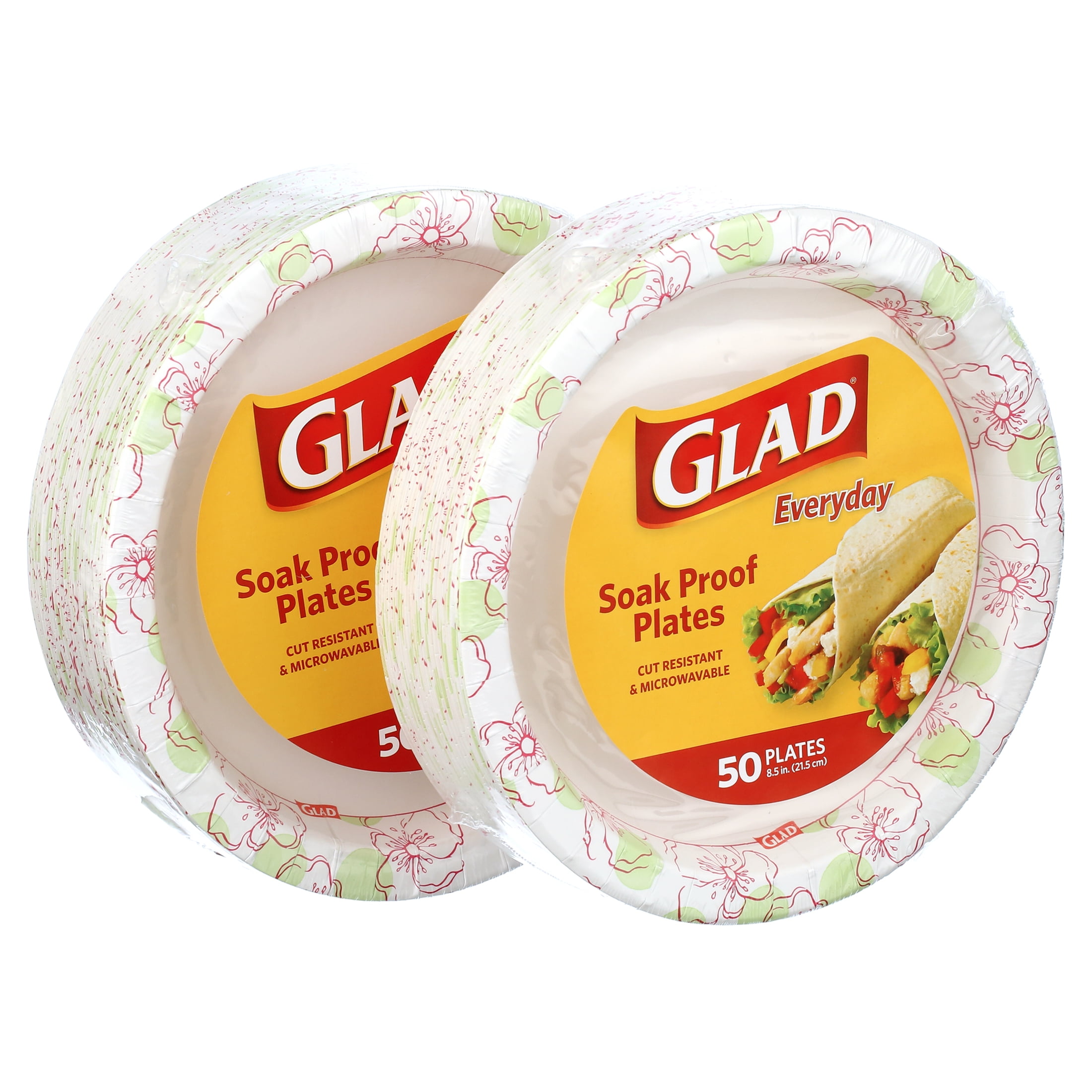 Glad Everyday 8.5" Round Paper Plates Pink Flower, 2 pack (100 plates total)