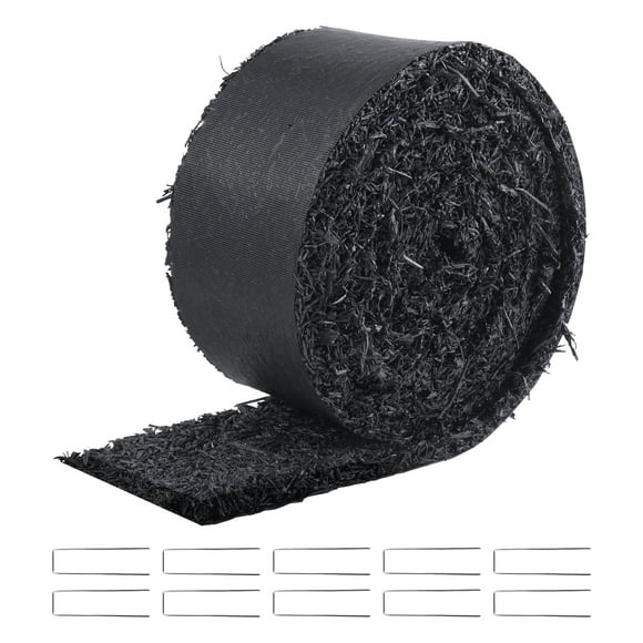 KFFKFF Rubber Mulch for Landscaping, Recycled Rubber Mulch Mat 120 x 4.5 in, Permanent Rubber Pathway, Natural-Looking Black Mulch Garden Edging Border for Plants