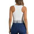 thumbnail image 3 of INSPIRE CHIC Women's Top Ribbed Knit Tank Crew Neck Sleeveless Crop Tassel Trim Vest L White, 3 of 6