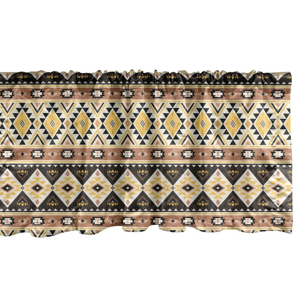 Ambesonne Aztec Window Valance, Mexican Lines and Triangles, 54" X 18", Mustard Cocoa