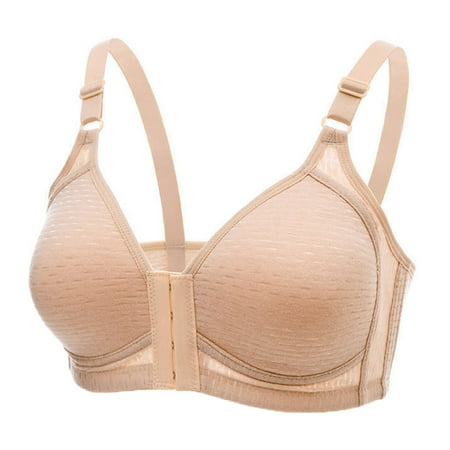 yoeyez Bras for Women Front Snap No Underwire Bralettes Comfort Plus Size Full Coverage Bra Front Closure Easy Close Bralette Minimizer Bra Underwear Beige 3XL
