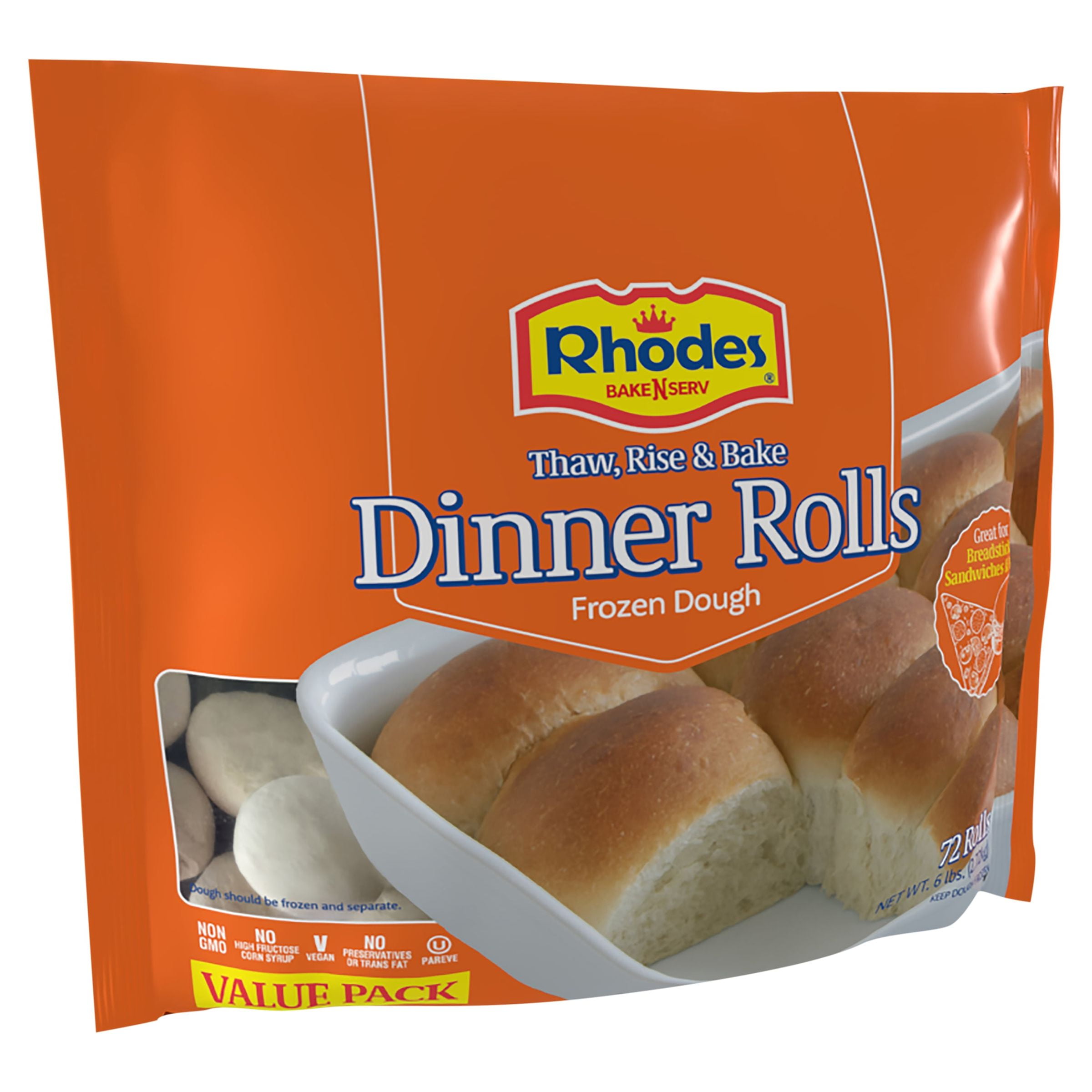 Rhodes Bake-N-Serv Yeast Dinner Rolls, 6 lbs Bag, 72 Count White Dinner Rolls (Frozen)