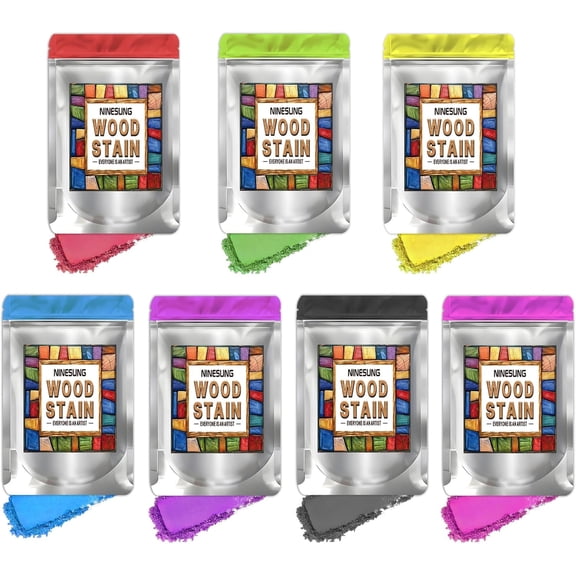 Wood Stain Powder - 7 Colors/Set Wood Dye, Wood Coloring Powder for Indoor and Outdoor | Furniture Dye | Fast Drying | Each Colors 2 Oz. | Wood Pigment Powder (7 Colors)