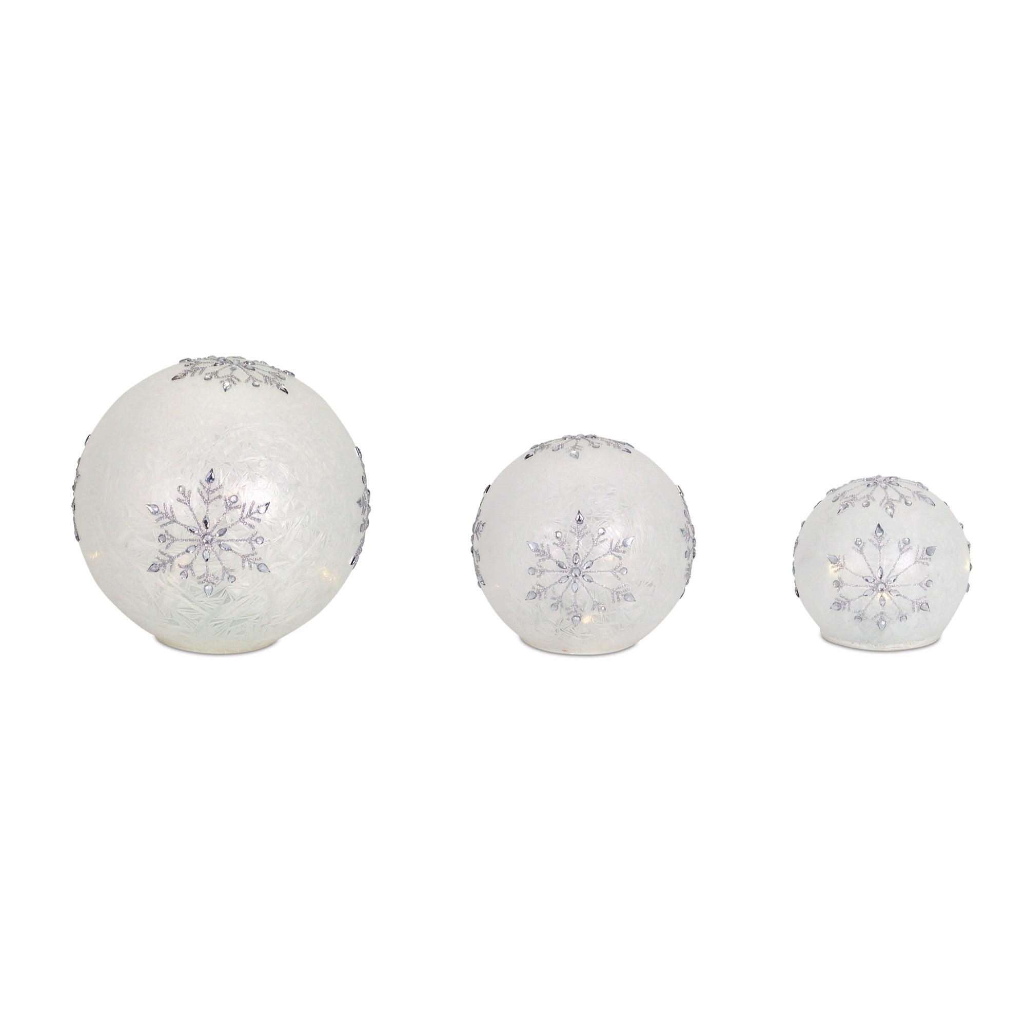 LED Snowflake Globes w/6 Hour Timer (Set of 3) 4"-8"D Glass