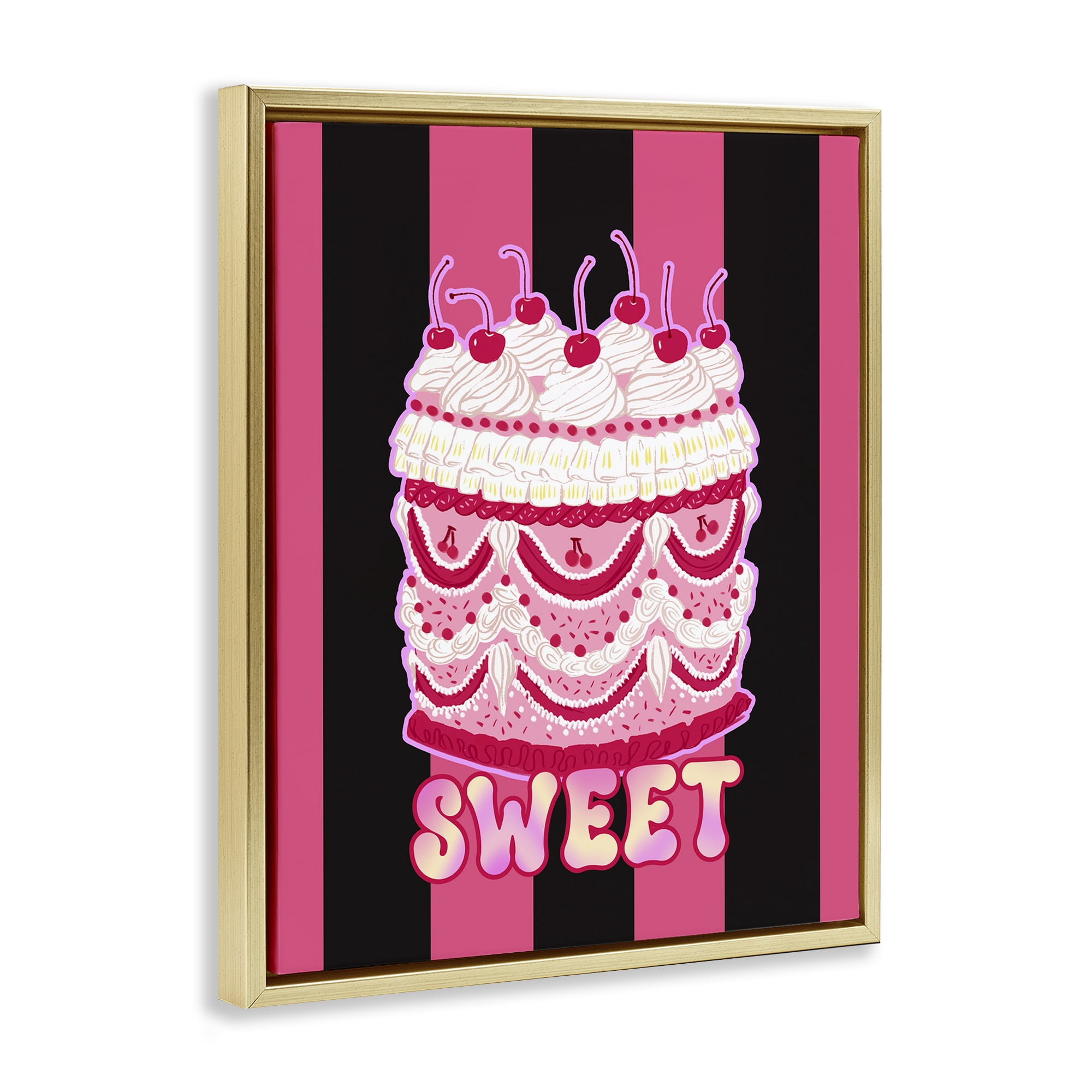 Stupell Industries Sweet Cake with Stripes Food & Beverage Painting Gold Floater Framed Art Print Wall Art, 17 x 21