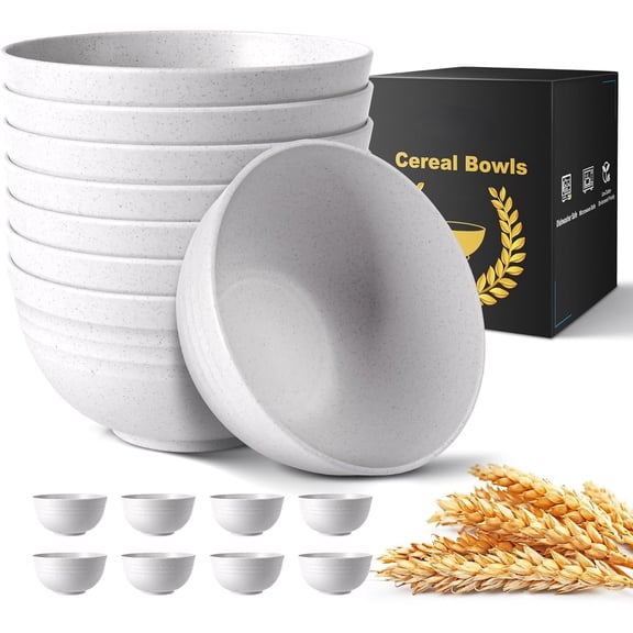 Unbreakable Wheat Straw Cereal Bowls - Microwave & Dishwasher Safe Soup and Salad Bowls BPA Free, Set of 8, 26oz, White