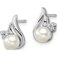 thumbnail image 2 of Sterling Silver Rhodium 6mm Fw Cultured Pearl & Diamond Post Ear (13 X 8) Made In India qdx311, 2 of 5