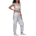 thumbnail image 3 of Workout Casual Pants for Women Glitter Trousers Silver Metallic Trousers Colour Streetwear Shiny Jogging Bottoms Fashion Shiny Elastic Waistband Trousers 70S 80S Outfit Pants Xl, 3 of 5