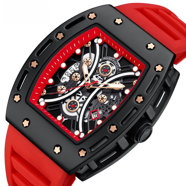 Reloj minimalista, reloj de hombre con forma de barril de vino dominante, espejo curvo, reloj deportivo ahuecado para hombre