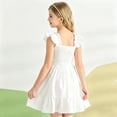 thumbnail image 4 of xfsWaSs Girls Dresses Summer Elegant Square Neck Ruffle Sleeve Smocked Dress Solid Color Flowy A-Line Sundress Kids Casual Midi Dresses 2-3 Years, 4 of 5