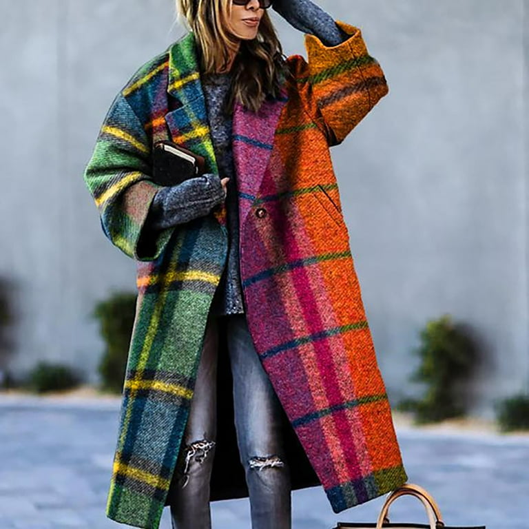 Fashion color matching lapel wool long coat deals