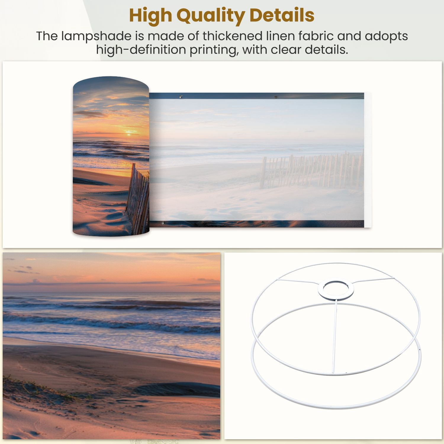 Beach Lampshades 2 Pack Outer Banks Beach Sunrise from Sand Dunes 13"x13"x10" Light Shade for Table Lamps Floor Lamps Drum Lamp Shades Lampshade Replacement Easy Assembly