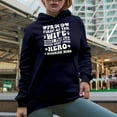 thumbnail image 2 of Proud Firefighter Wife Quote, Groovy Retro Wavy Text Merch Gift, Navy Blue Hooded Sweatshirt or Hoodie, Medium, 2 of 5