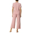 thumbnail image 3 of INSPIRE CHIC Women's Pajama Sets Round Neck Short Sleeve Solid Ribbed Casual Sleepwear Ladies Pajamas M Pink, 3 of 6