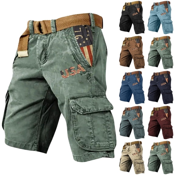 Distressed Wash Cargo Shorts with Multiple Pockets and Relaxed Fit, Awesome For Weekend Errands Backyard Projects Or Casual Outings Army Green L