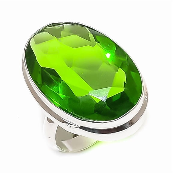 Natural Peridot Gemstone Handmade 925 Sterling Silver Jewelry Ring Size 6.5