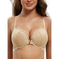 thumbnail image 3 of Deyllo Women's Lace Front Clourse Push Up Bra Padded Plunge Underwire Racerback Bra, Nude 32DDD, 3 of 8