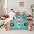 thumbnail image 4 of Homewish Western Boho Aztec Queen Comforter Set for Men, Rustic Mandala Hippie Bedding Sets, Cyan Orange Abstract Reversible Bedding Comforter Set, Lightweight Room Decor, 3-Piece, 4 of 8