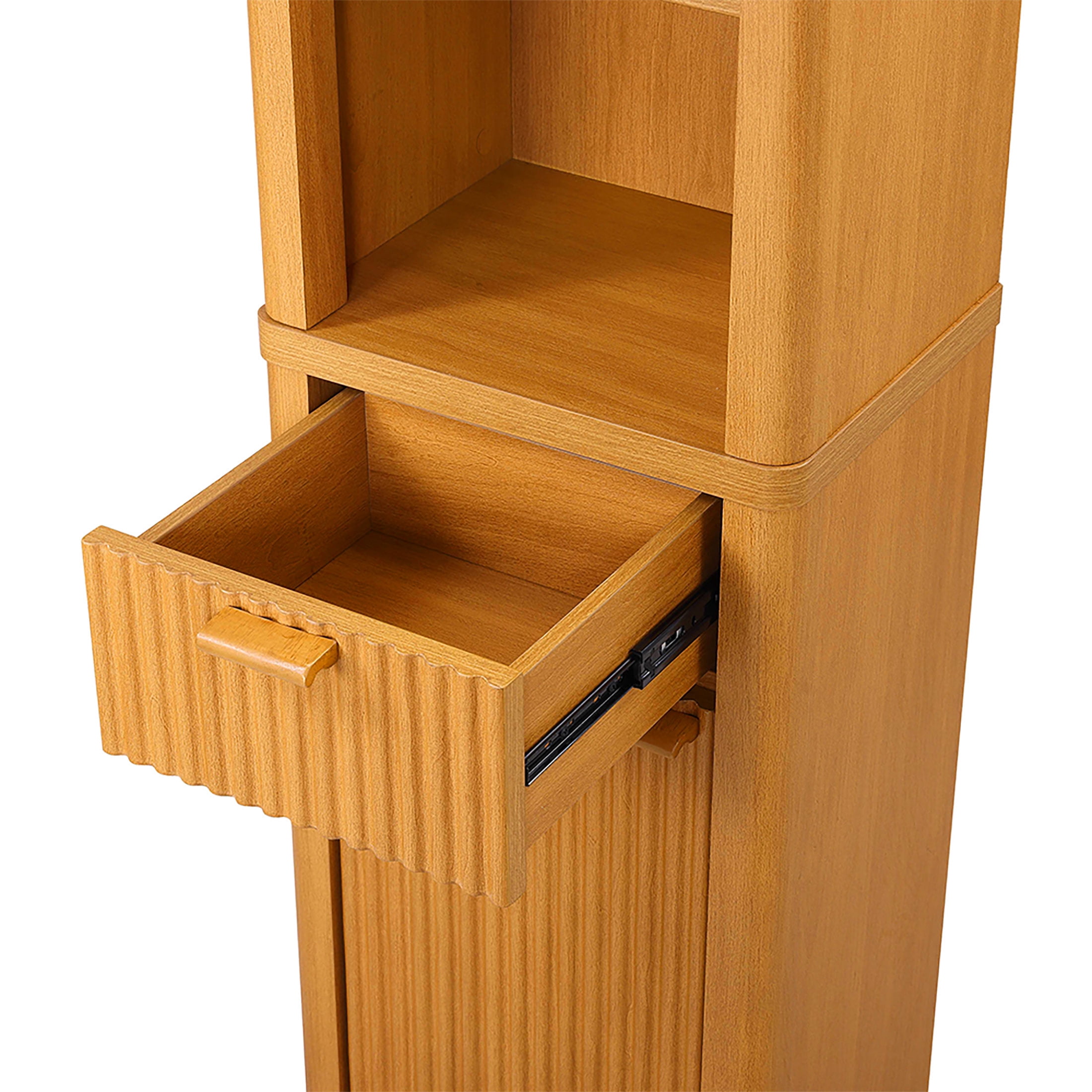 Beautiful Fluted Linen Storage Cabinet, Warm Honey