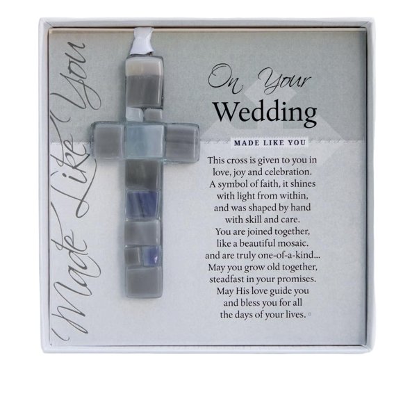 The Grandparent Gift Co. On Your Wedding, Made Like You Gray Boxed Poem Mosaic Glass Cross Ornament