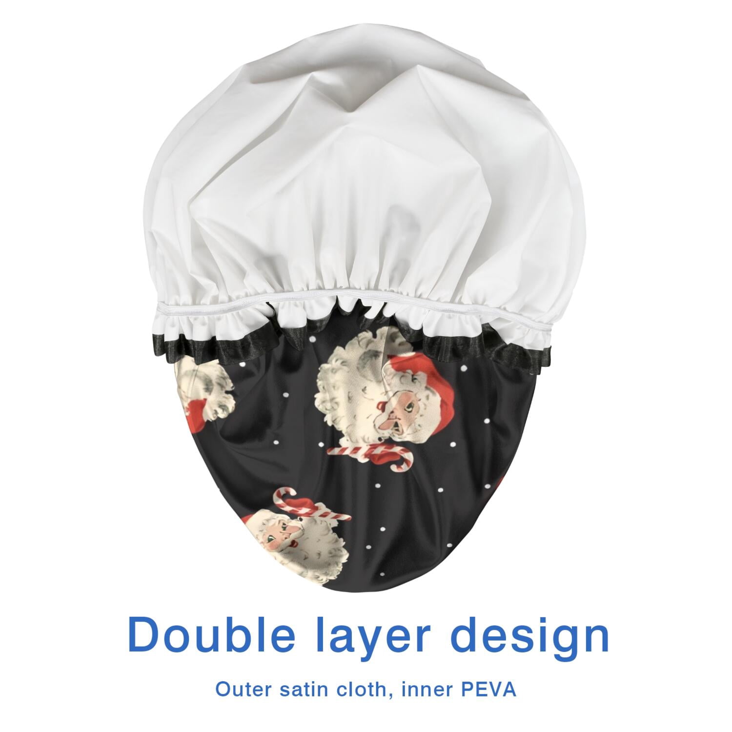 Shower Caps,Black Christmas Santa Pattern Waterproof Shower Cap for Women 4 Pieces,Double Reusable Hair Cover for Shower PEVA Elastic Stretch Hem
