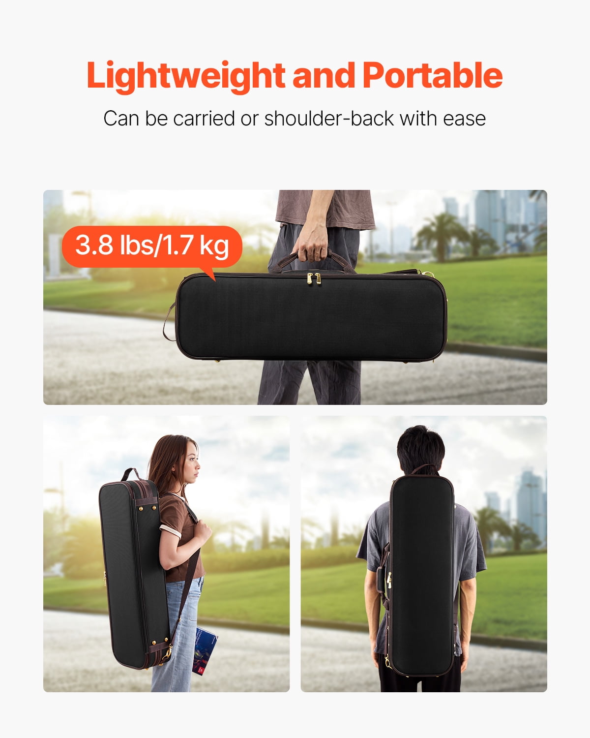 VEVOR 4/4 Full Size Violin Case, Built-in Hygrometer, Lightweight Portable Travel Carrying Bag, with Plush Lining, Shoulder Straps, Anti-Scratch, Professional Oblong Shape, for Violin, Black