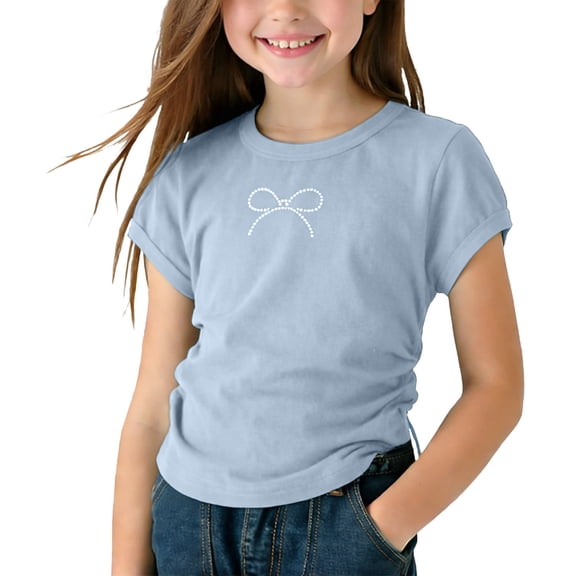 yillto Girls Cotton Shirts Summer Cap Short Sleeve Tops Little Girl Round Neck Cute Tee Casual Blouse