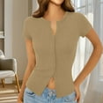 thumbnail image 2 of Womens Ribbed Short Sleeve T-Shirt Button up Knit Shirts Summer Lightweight Cardigan Tops, 2 of 8