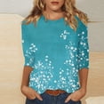 thumbnail image 2 of Elowen Womens Summer Tie Dye Floral Tops 3/4 Sleeve Shirts Crew Neck Casual Blouses Turquoise L, 2 of 6