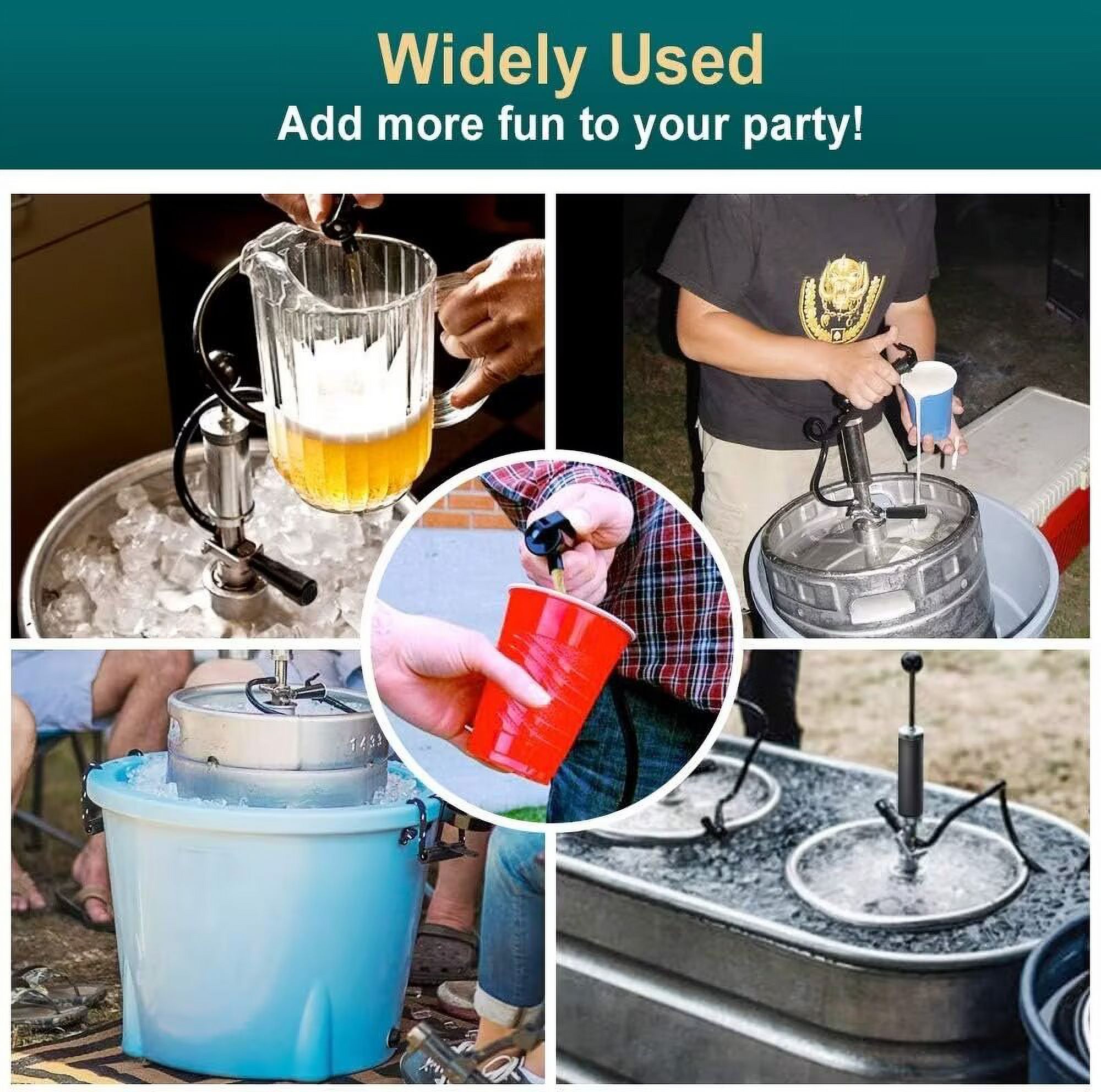 Wellbom Beer Keg Tap American D-System Keg Party Pump 4'' Picnic Pump with Beer Faucet & Hose for Homebrew