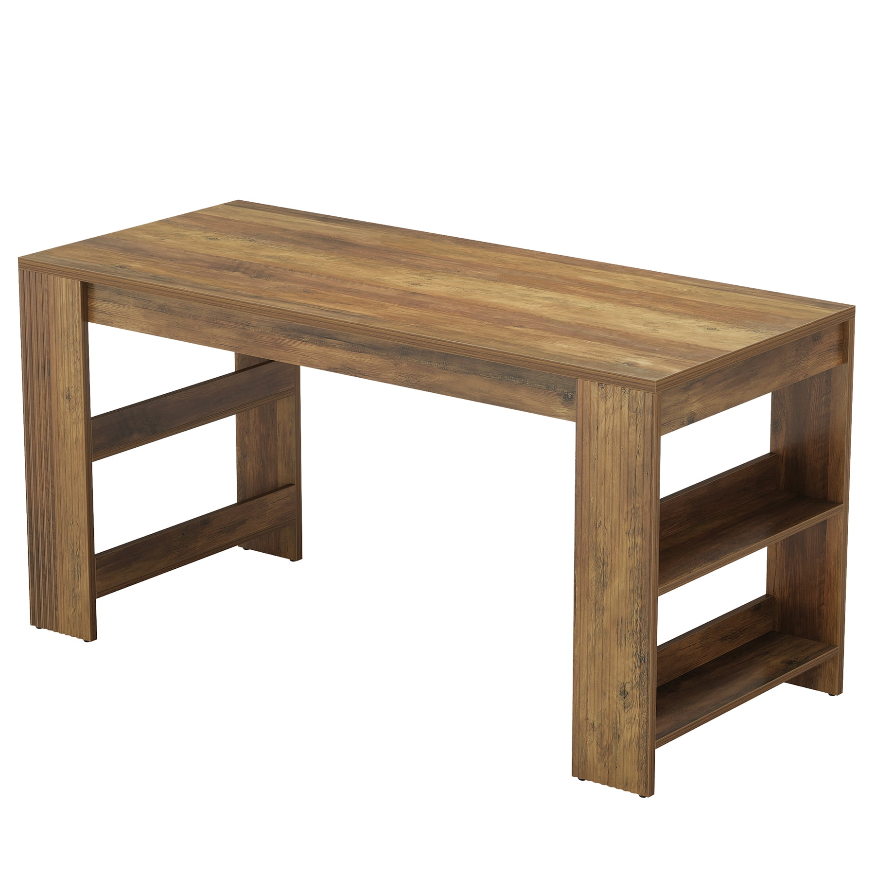 Finmind Kitchen Island with Storage, 63-inch Farmhouse Large Stationary Island Table with Double-Sided Storage Shelves for Kitchen, Rustic Brown