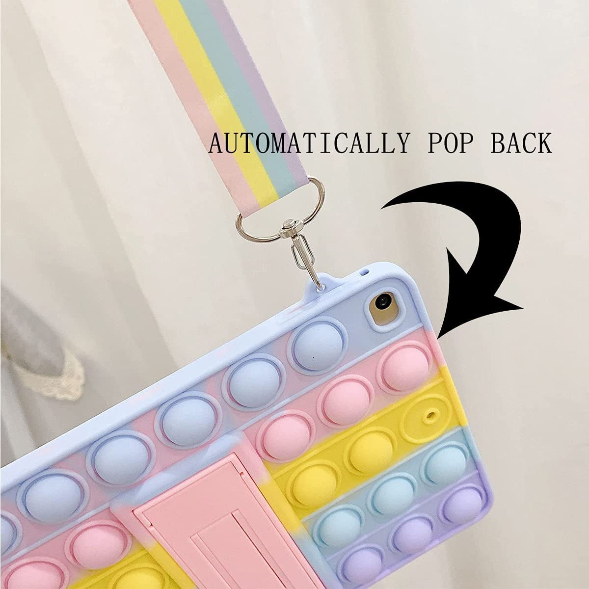 Fidget Toys Case for iPad with Lanyard,Soft Silicone Pop it