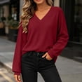 thumbnail image 4 of Otvok Winter Women Waffle Knit Top, V‑Neck Drop‑Shoulder Long Sleeve Loose Casual Pullover Shirt, 4 of 7