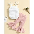 thumbnail image 3 of Bagilaanoe Newborn Baby Girl Long Pants Outfits Sleeveless Ruffles Sling Romper Tops + Ribbed Flare Pants 2pcs Set, 3 of 9