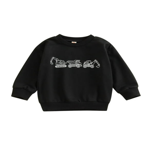 Bébé Garçon Enfant Noir Sweat-Shirt Excavatrice Impression Casual Col Rond à Manches Longues Pull Top Vêtements d'Automne