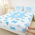 thumbnail image 4 of Castle Fairy Blue Bow Letter D Full Size Sheets 4-Piece for Girls,Cartoon Floral Checkered Bed Sheets for Bedroom, 4 of 6