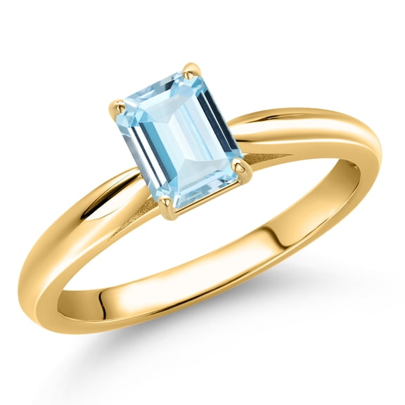 Gem Stone King 10K Yellow Gold Sky Blue Aquamarine Engagement Ring for Women | 0.50 Cttw | Emerald Cut 6X4MM | Gemstone March Birthstone | Wedding Engagement Anniversary Ring for Women | Size 6
