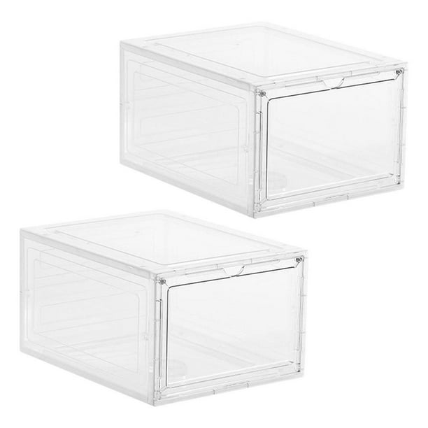 Caja de zapatos apilable de 2 piezas, organizador con cierre magnético, panel transparente para garaje