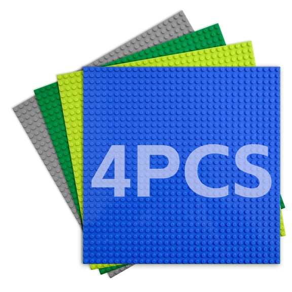 4 Pack Building Baseplates 10"x10" (32x32 Studs) Boards to Build on - Anti-Warping Thick Foundation in Blue, Green, Grey - Compatible with All Major Brands