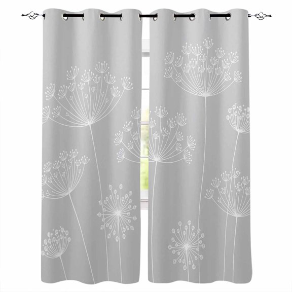 Grey Dandelion Blackout Curtains for Bedroom/Living Room, Thermal Insulated Kitchen Curtains, Spring Modern Minimalist Country Flower Grommet Darkening Window Treatment Drapes 42"x84"x2