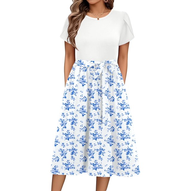 Vestido midi Zeagoo White Summer Beach con bolsillos para mujer