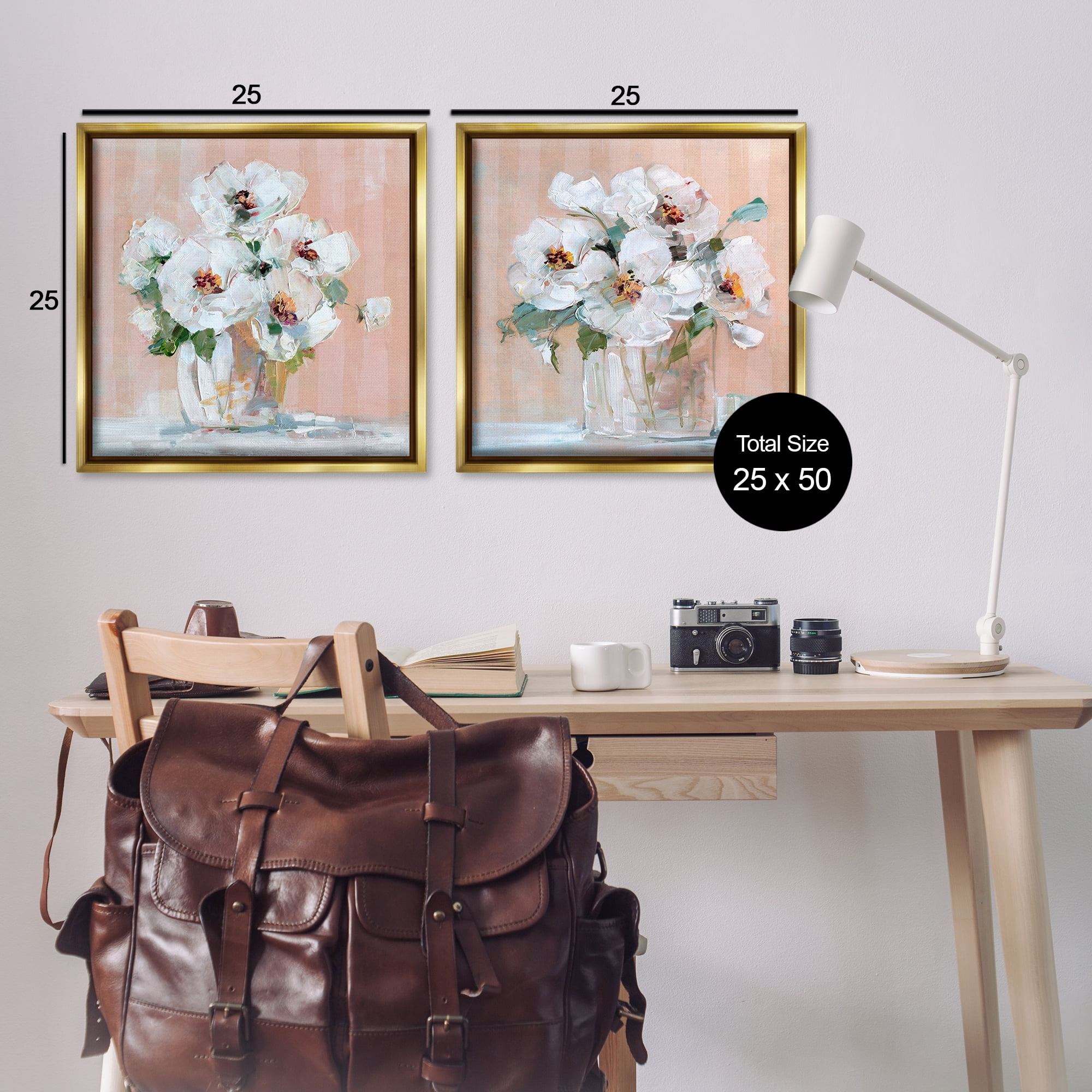 Stupell Industries Abstract Floral Vase Plants & Flowers Painting Gold Floater Framed Canvas Art Print Wall Art, 25 x 25, Set of 2