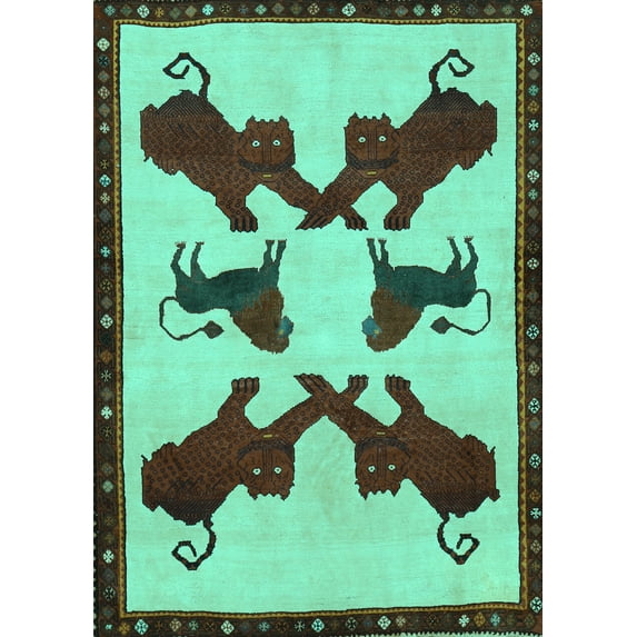 Ahgly Company Machine Washable Indoor Rectangle Animal Turquoise Blue Traditional Area Rugs, 8' x 12'