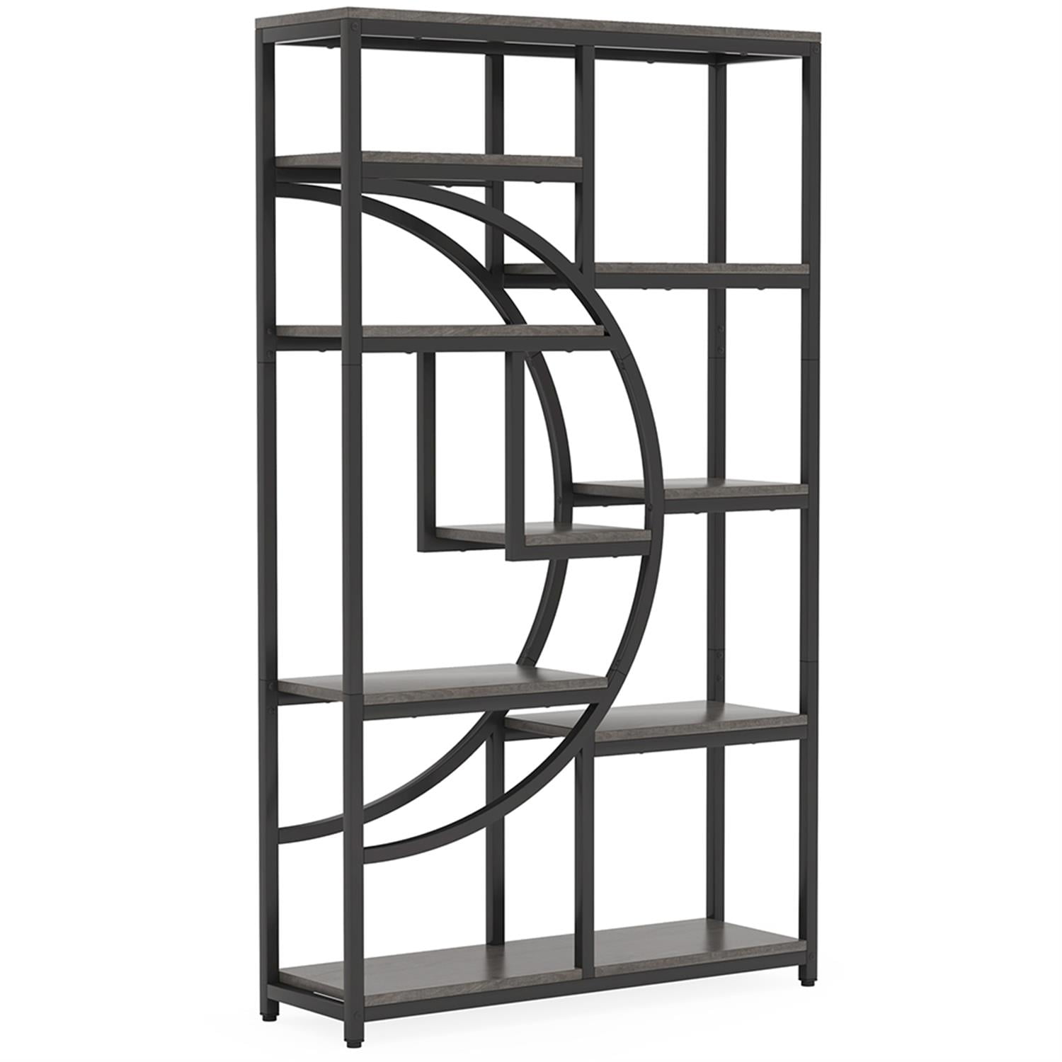 Demi Bonn 69" Freestanding Bookshelf with 9 Open Shelves, Wood and Metal Bookcase Storage Organizer, Display Standing Shelf Unit for Bedroom, Living Room, Gray