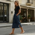 thumbnail image 6 of Linen Skirts for Women Midi Length Casual Side Button Linen Midi Skirt High Waisted Long Flowy Skirt Beach Skirts Navy XL, 6 of 6