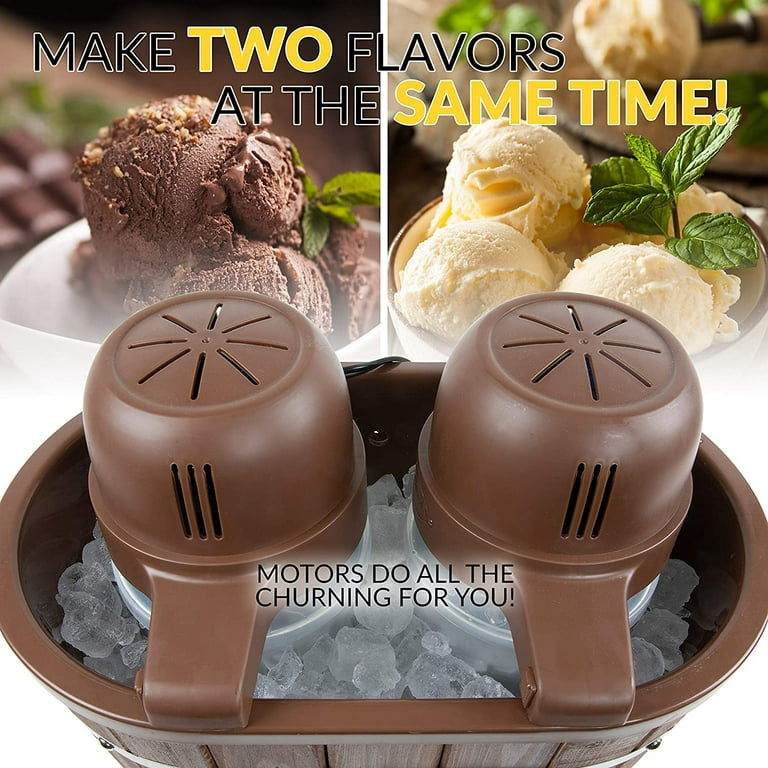Nostalgia Double Flavor Electric Bucket Ice Cream Maker Makes 4