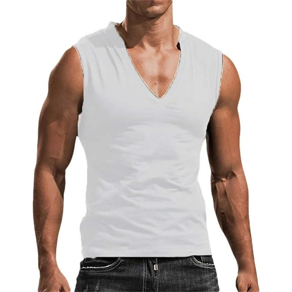 Krdevn Men's Solid V Neck Tank Top Casual Breathable Sleeveless T Shirt,Tank Tops Men,3XL