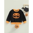 thumbnail image 2 of Bagilaanoe Toddler Boys Girls Halloween Sweatshirt Letter Skeleton Pumpkin Print Long Sleeve Pullover Tops 2-7 Years Kids Halloween Outfits, 2 of 8