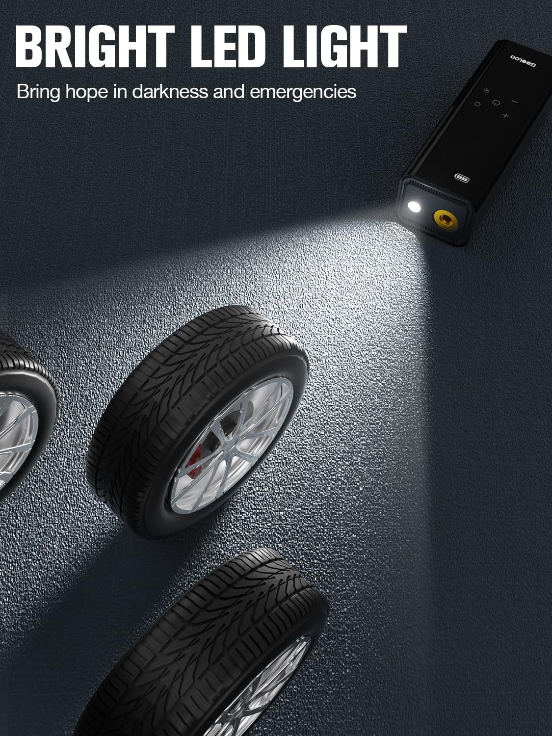 GOOLOO GT150 Cordless Tire Inflator, 7500mAh 150 PSI Air Compressor, Digital Pressure Gauge, Auto Shut-Off, Emergency LED Light, Compact Air Pump for Car & Bike